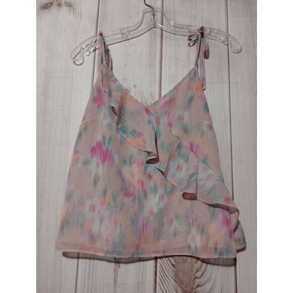 Steve Madden‎ Shirt Ladies Small Cropped Tank Adjustable Strap Chiffon Ruffle - Picture 1 of 6